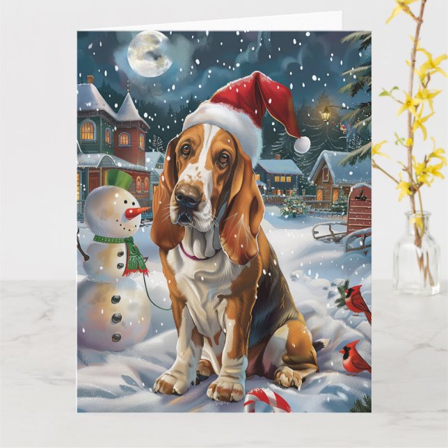 Basset Hound Dog Winter Wunderland Weihnachtsfreud Karte (Gelbe Blume)