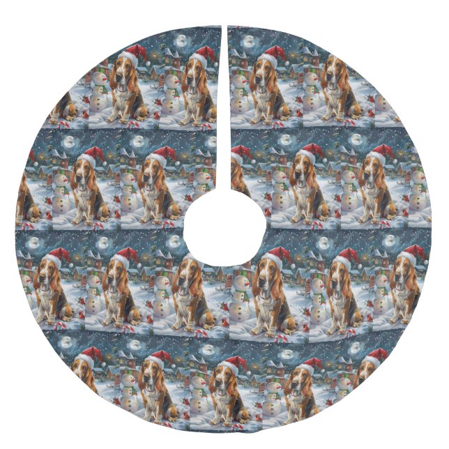 Basset Hound Dog Winter Wunderland Weihnachtsfreud Polyester Weihnachtsbaumdecke (Vorderseite)