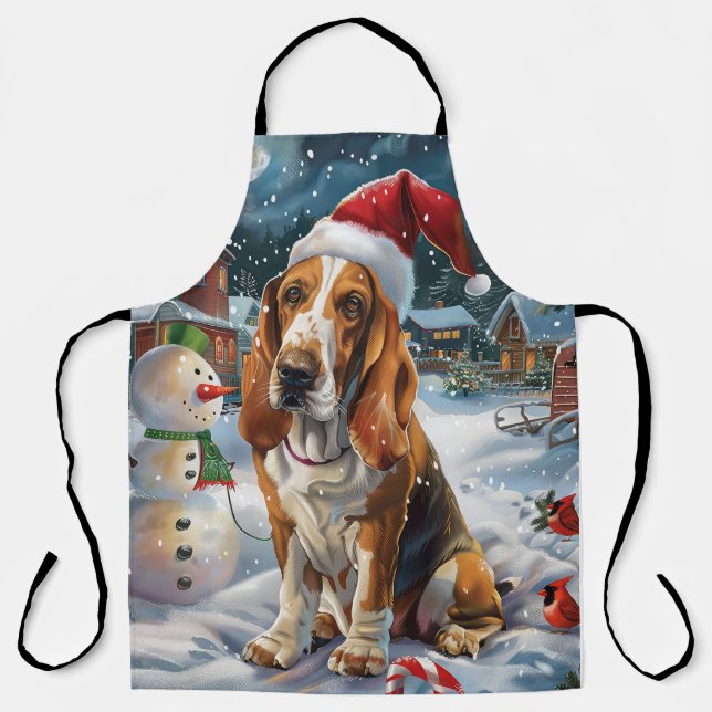 Basset Hound Dog Winter Wunderland Weihnachtsfreud Schürze (Vorderseite)
