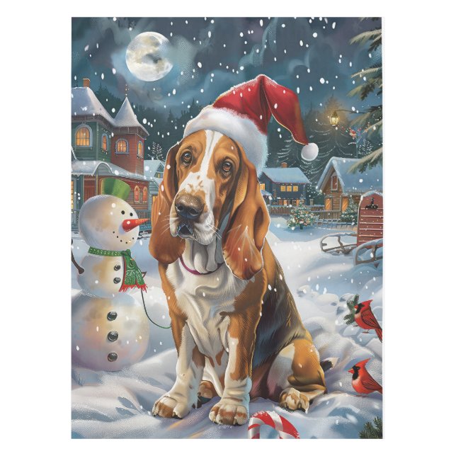 Basset Hound Dog Winter Wunderland Weihnachtsfreud Tischdecke (Vorderseite)