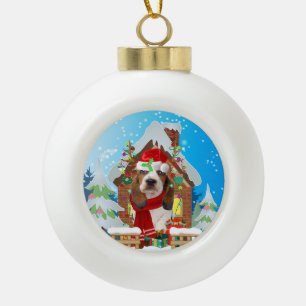 Basset Hound dog with Christmas ohrts Keramik Kugel-Ornament