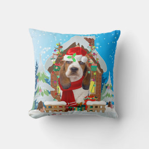 Basset Hound dog with Christmas ohrts Kissen