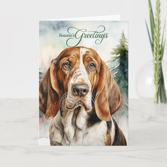 Basset Hound Dog Woodland Weihnachten (Vorderseite)