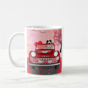 Basset Hound Driving Car mit Herz Valentin Kaffeetasse