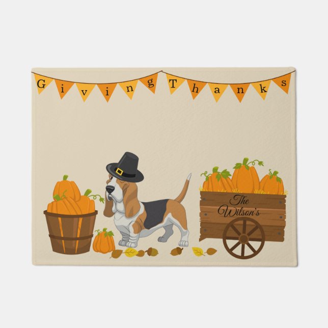 Basset Hound Erntedank Doormat Fußmatte (Vorderseite)