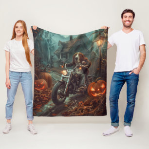 Basset Hound fährt Motorrad Halloween Gruselig Fleecedecke