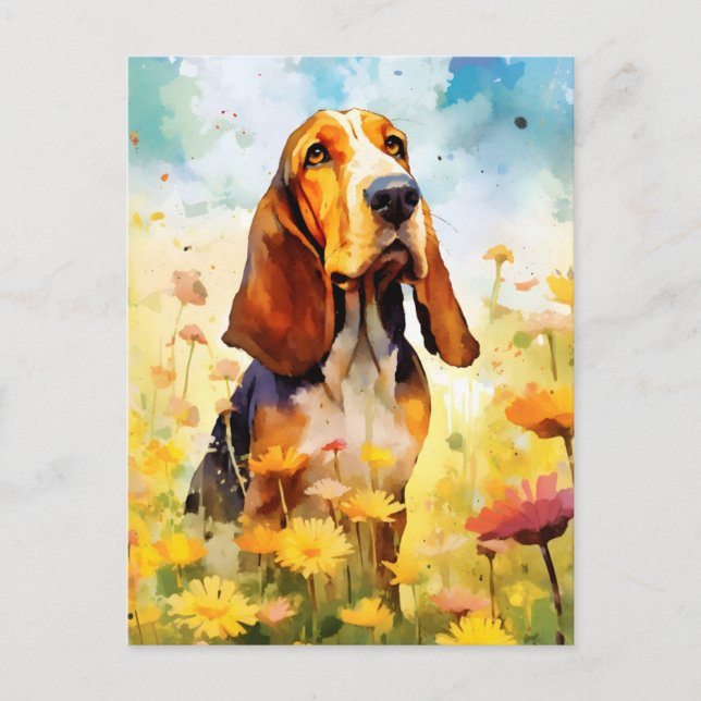 Basset Hound farbige Aquarellbilder Postkarte (Vorderseite)