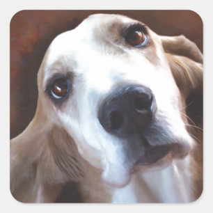 Basset Hound Fine Art Painting Portrait Quadratischer Aufkleber