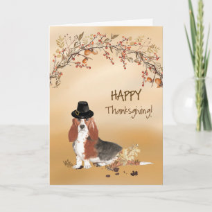 Basset Hound Funny Pilgrim Hat Erntedank Karte