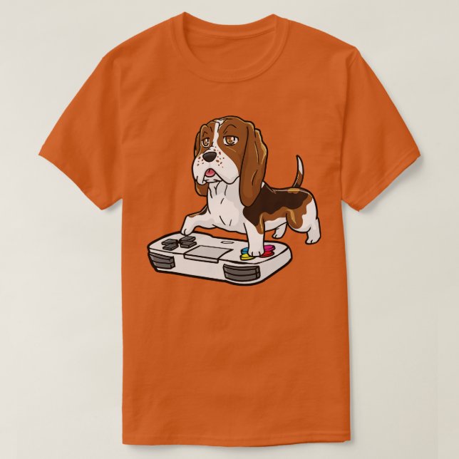 Basset Hound Gamepad Kawaii T-Shirt (Design vorne)