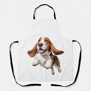 Basset Hound glücklich spielerischer Spaß beim Spr Schürze