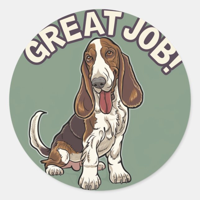 Basset Hound Great Job Teacher Belohnung Runder Aufkleber (Vorderseite)