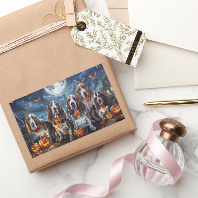 Basset Hound Halloween Spooky Rechteckiger Aufkleber (Schenken)