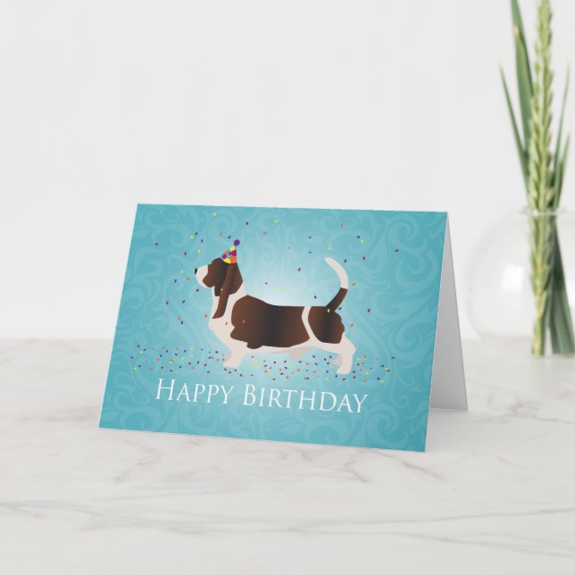 Basset Hound Happy Birthday Design Karte (Vorderseite)