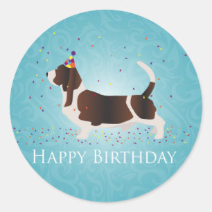 Basset Hound Happy Birthday Design Runder Aufkleber