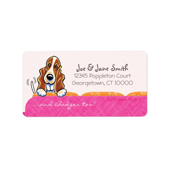 Basset Hound Happy Couch Dog Girly Pink Adressaufkleber (Vorne)