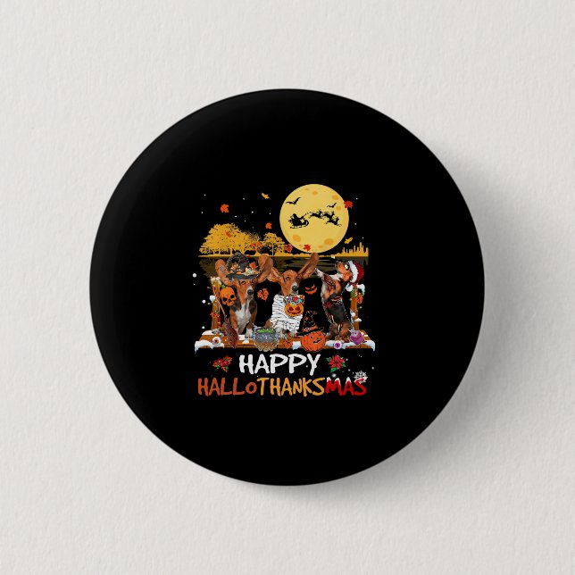 Basset Hound Happy Hallothanksmas Halloween Danke Button (Vorderseite)