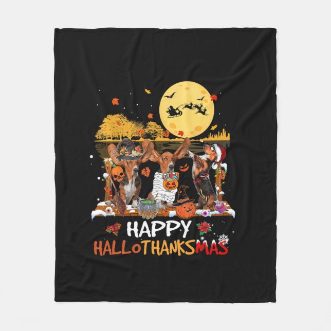 Basset Hound Happy Hallothanksmas Halloween Danke Fleecedecke (Vorderseite)