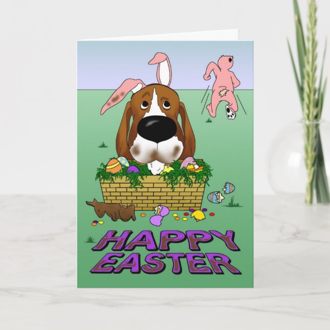 Basset Hound Happy Oaster Feiertagskarte (Vorderseite)