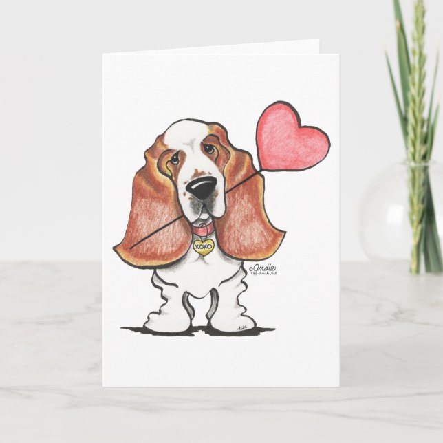 Basset Hound Heart Balloon Feiertagskarte (Vorderseite)