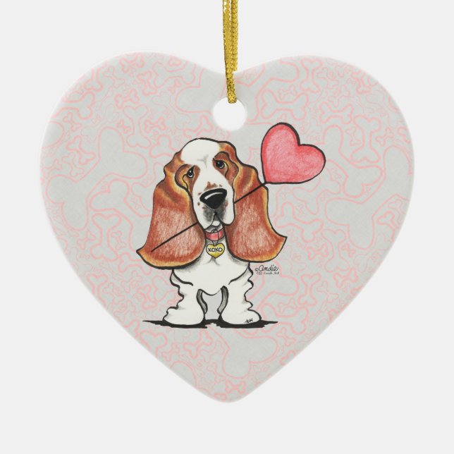 Basset Hound Heart Balloon Keramikornament (Vorne)