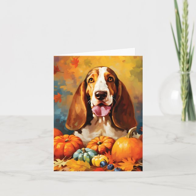 Basset Hound Herbst Erntedank Karte (Vorderseite)