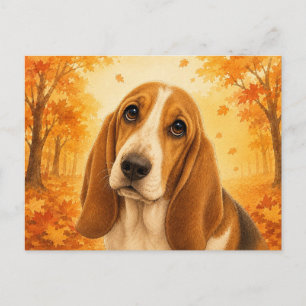 Basset Hound Herbstwald Hund Postkarte