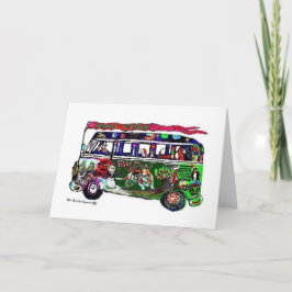 Basset Hound Hippie Bus - Urlaubskarte Feiertagskarte