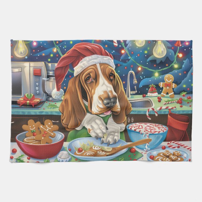Basset Hound Holiday Baking: Festliche Weihnachten Geschirrtuch (Horizontal)