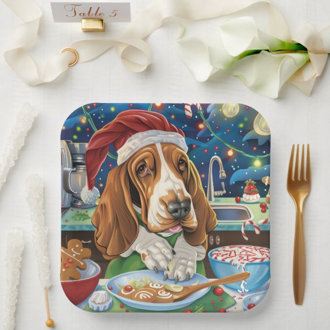 Basset Hound Holiday Baking: Festliche Weihnachten Pappteller (Hochzeit)