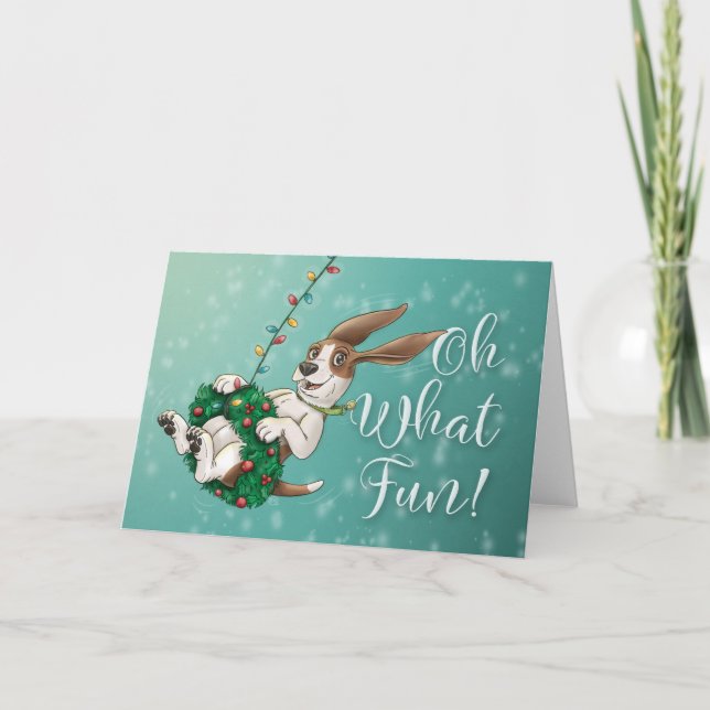 Basset Hound Holiday Card - Oh What Fun! Dankeskarte (Vorderseite)