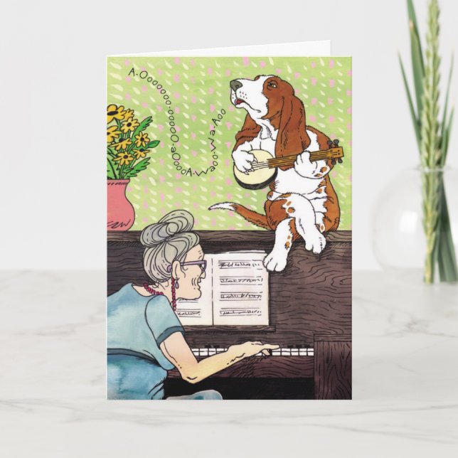 Basset Hound - Howling Birthday Karte (Vorderseite)