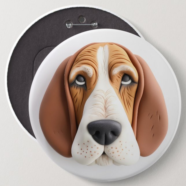 Basset Hound Hund 3D Inspiriert Button (Vorne & Hinten)