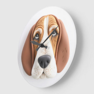 Basset Hound Hund 3D Inspiriert Große Wanduhr