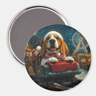 Basset Hound Hund Achterbahn Weihnachten Magnet