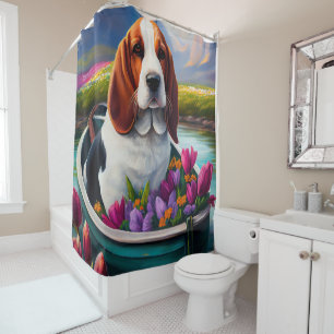 Basset Hound Hund auf einem Paddel: Ein landschaft Duschvorhang