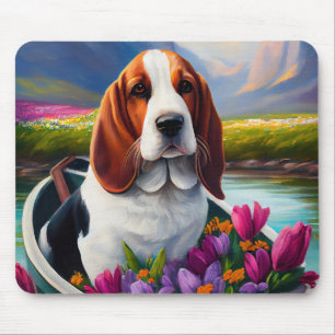 Basset Hound Hund auf einem Paddel: Ein landschaft Mousepad