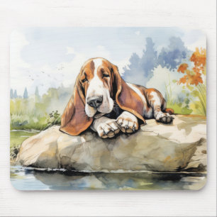 Basset Hound Hund entspannen in Garden Animal Fun Mousepad