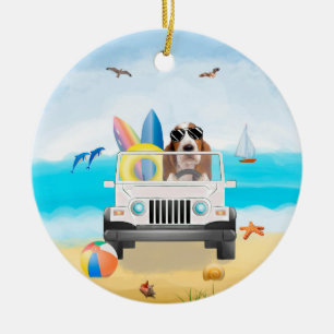 Basset Hound Hund fahren am Strand Keramik Ornament