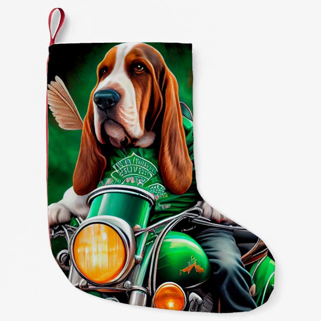 Basset Hound Hund Fahrrad St. Patrick's Day Kleiner Weihnachtsstrumpf (Vorderseite)