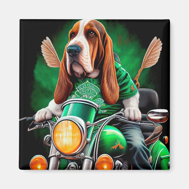 Basset Hound Hund Fahrrad St. Patrick's Day Magnet (Vorne)