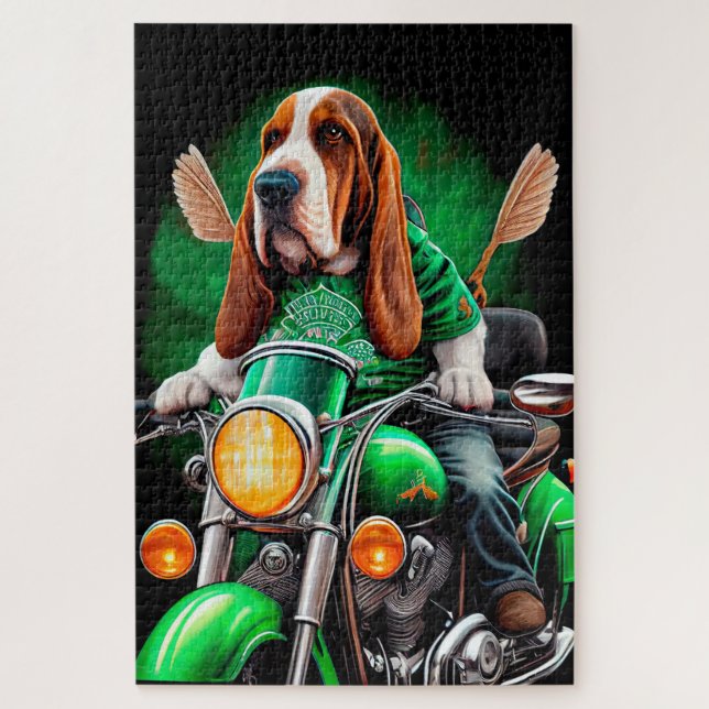 Basset Hound Hund Fahrrad St. Patrick's Day Puzzle (Vertikal)