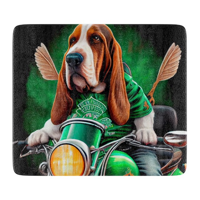 Basset Hound Hund Fahrrad St. Patrick's Day Schneidebrett (Vorderseite)