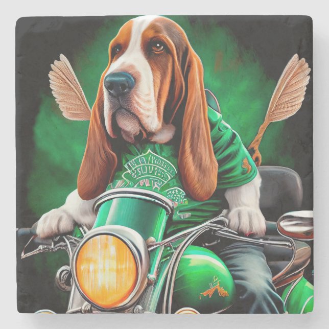 Basset Hound Hund Fahrrad St. Patrick's Day Steinuntersetzer (Vorderseite)