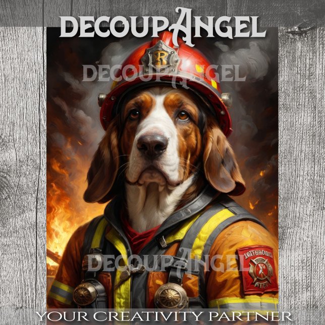 Basset Hound Hund Firefighter - Decoupage - Seidenpapier (Von Creator hochgeladen)
