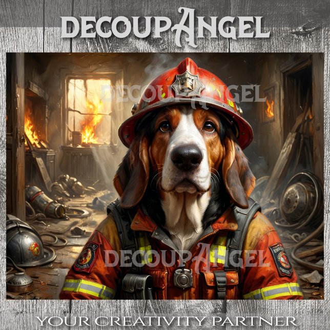 Basset Hound Hund Firefighter - Decoupage - Seidenpapier (Von Creator hochgeladen)