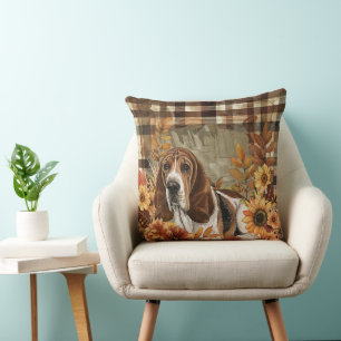 Basset Hound Hund Herbst Aquarell Blumen Kissen