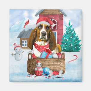 Basset Hound Hund im Schnee Weihnachtshaus Magnet