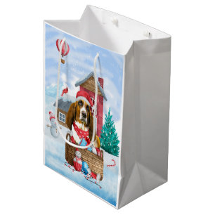 Basset Hound Hund im Schnee Weihnachtshaus Mittlere Geschenktüte