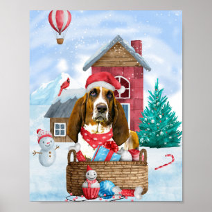 Basset Hound Hund im Schnee Weihnachtshaus Poster